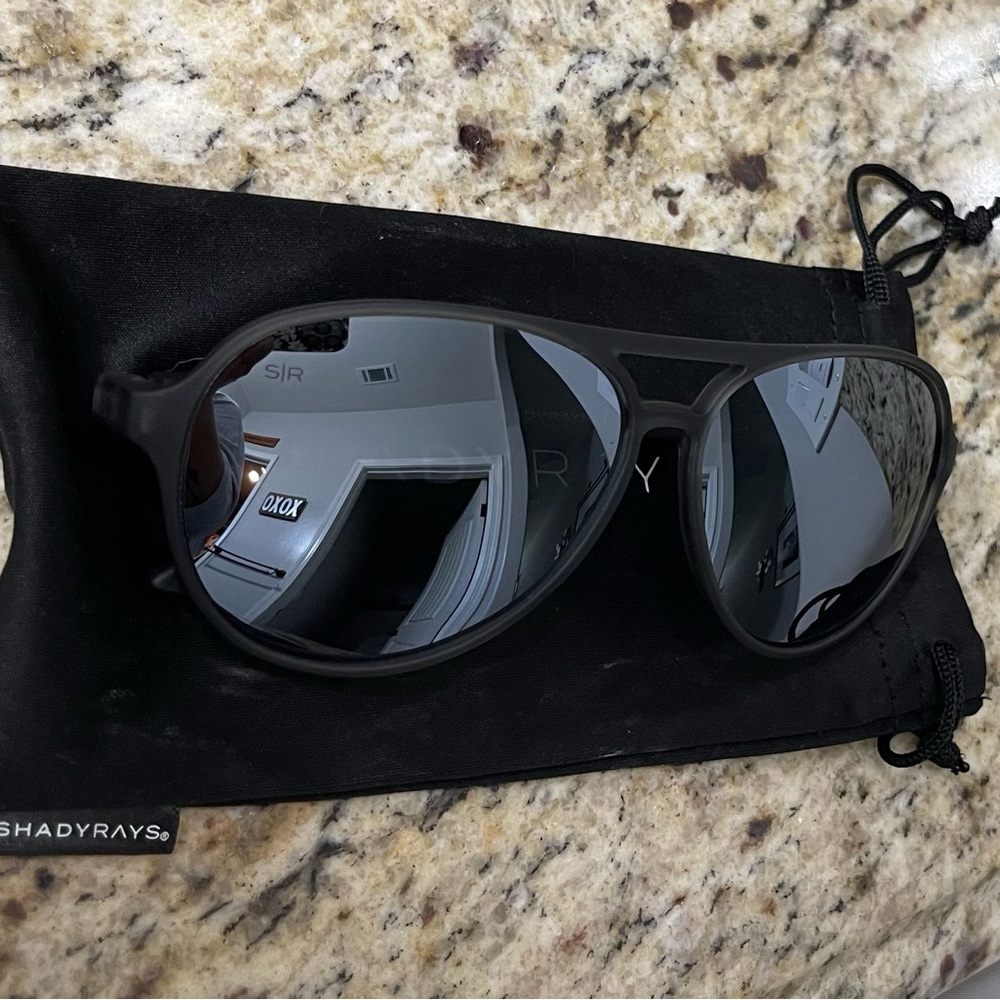Shady Rays sunglasses, charcoal frames with mirrored lenses